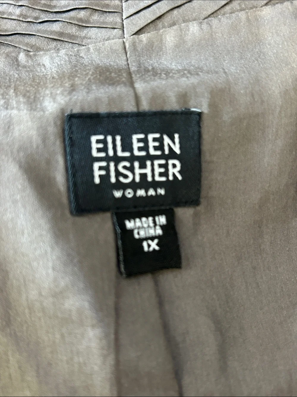 Eileen Fisher pleated silk open front silk jacket gray size 1X